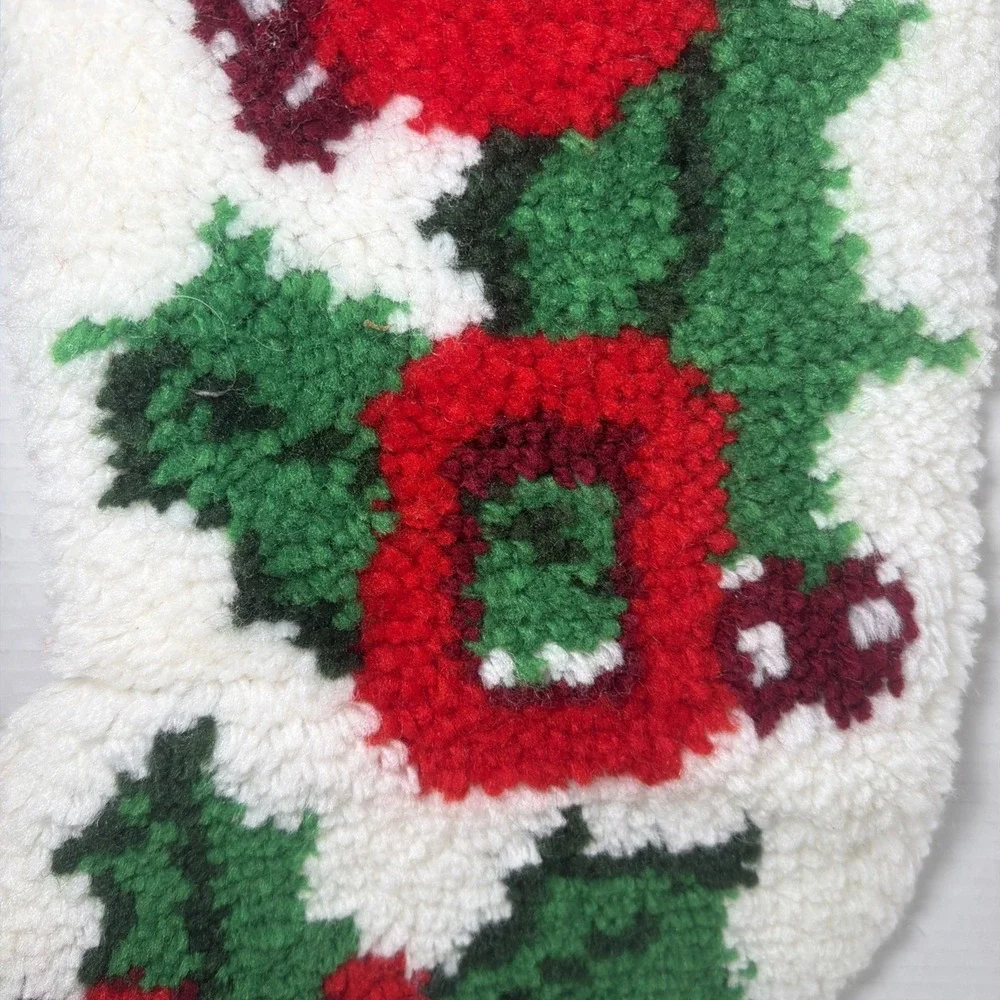 Vintage Handmade Latch Hook Rug Christmas Stocking